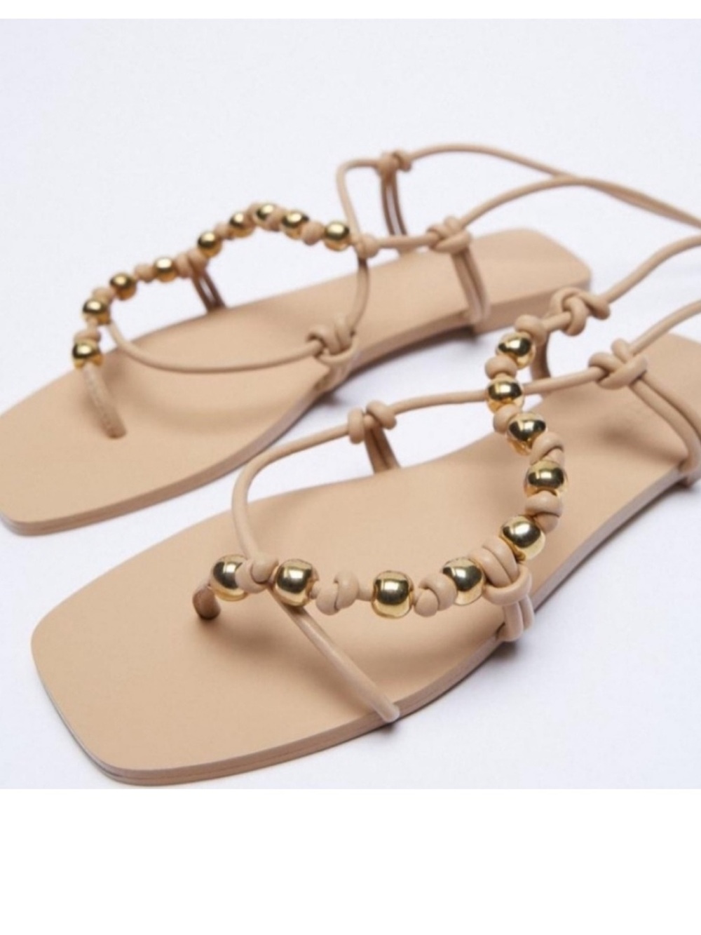 NWT Zara Sand Beige Strappy Flat Sandals
